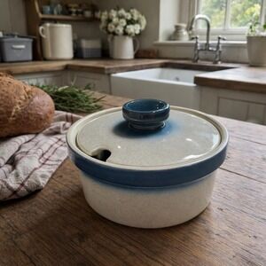 Wedgwood Blue Pacific Stoneware Lidded Bowl Crock Oven to Table England 5" 70s